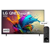 LG 75 Inch LG QNED MiniLED QNED90 4K Smart TV AI Magic remote HDR10 webOS24 2024, Front view, 75QNED90T6A, thumbnail 1