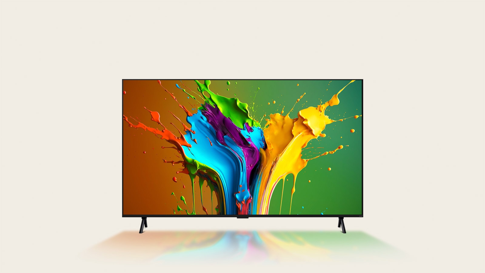 LG QNED89 screen featuring a colorful artwork.