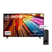 LG 55 Inch LG UHD UT80 4K Smart TV AI Magic remote HDR10 webOS24 2024, Front view of LG UHD TV, UT80 with text of LG UHD AI, 2024, and webOS Re:New Program logo on screen, 55UT80006LB, thumbnail 1