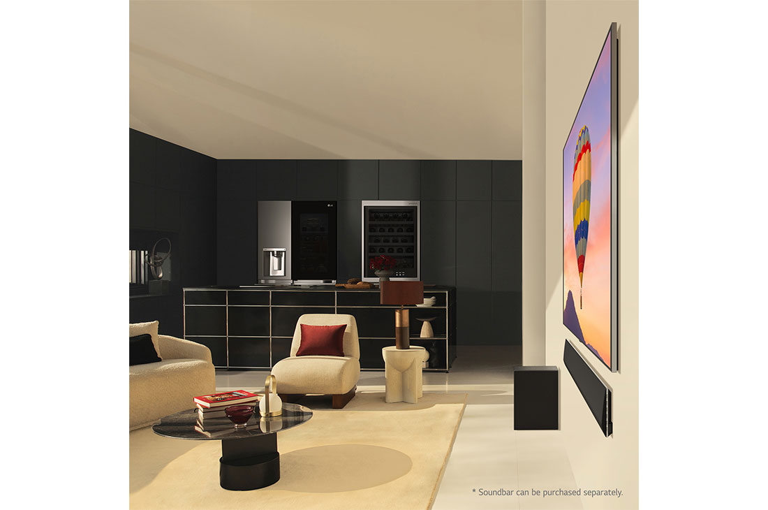 LG 97 Inch LG OLED evo G4 4K Smart TV AI Magic remote Dolby Vision webOS24 2024, life style Hallway wall design side view, OLED97G46LA, thumbnail 15