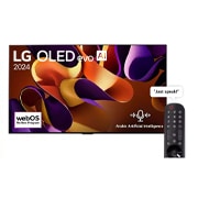 LG 97 Inch LG OLED evo G4 4K Smart TV AI Magic remote Dolby Vision webOS24 2024, Front view with LG OLED evo AI TV, OLED G4, 11 Years of world number 1 OLED Emblem, webOS Re:New Program logo, and 5-Year Panel Warranty logo on screen, OLED97G46LA, thumbnail 1