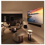 LG 97 Inch LG OLED evo G4 4K Smart TV AI Magic remote Dolby Vision webOS24 2024, life style TV with soundbar perspective view, OLED97G46LA, thumbnail 16