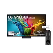 LG 75 Inch LG QNED MiniLED QNED99 8K Smart TV AI Magic remote HDR10 webOS24 2024, front view of the LG QNED TV with infill image and product logo on, 75QNED99T6B, thumbnail 1