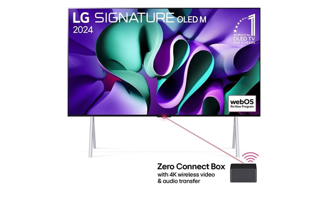 LG True Wireless TV 97 inch LG SIGNATURE OLED M4 with 4K 120Hz Video & Audio Transfer , front view, OLED97M46LA