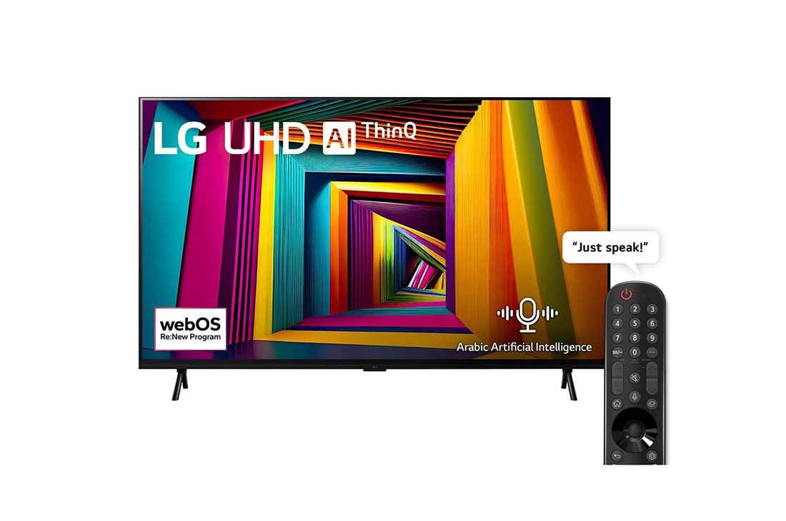 LG 98 Inch LG UHD UT90 4K Smart TV AI Magic remote HDR10 webOS24 2024, front view with infill, 98UT90006LA
