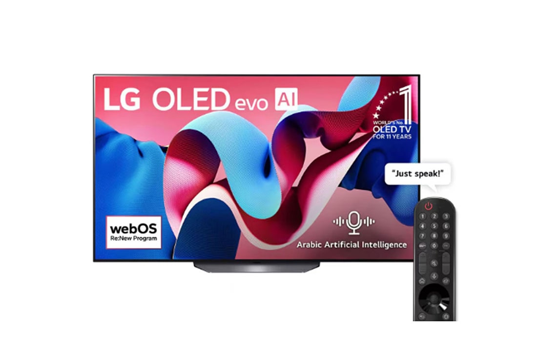 LG 55 Inch LG OLED evo CS4 4K Smart TV AI Magic Remote Dolby Vision WebOS24, 2024, Front view with LG OLED evo AI TV, OLED CS4, 11 Years of world number 1 OLED Emblem and webOS Re:New Program logo on screen, OLED55CS4VA