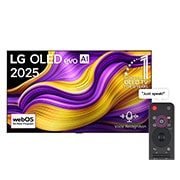 LG 83 inch LG OLED evo AI G5 4K 165Hz Smart TV AI Magic remote webOS25 2025 , Front view of LG OLED evo AI G5 4K Smart TV. 12 Years of world number 1 OLED emblem and LG OLED evo AI 2025 logo are on the screen., OLED83G56LA, thumbnail 1