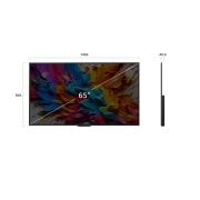 LG 65 inch LG QNED evo AI QNED9M 4K 144Hz Smart TV AI Magic remote webOS25 2025 , Front view and side view of LG QNED evo AI QNED9M 4K Smart TV showing its length, width, height, and depth dimensions., 65QNED9MA6A, thumbnail 3