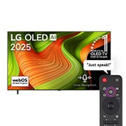 LG 83 inch LG OLED AI B5 4K 120Hz Smart TV AI Magic remote webOS25 2025 , Front view of LG OLED AI B5 4K Smart TV. 12 Years of world number 1 OLED emblem and LG OLED AI 2025 logo are on the screen., OLED83B56LA, thumbnail 1