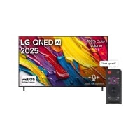 LG 75 inch LG QNED AI QNED82 4K Smart TV AI Magic remote HDR10 webOS25 2025 , Front view of LG QNED82 TV, LG QNED Al Logo on the top corner. LG QNED TV depicts colorful paintike textures coming together., 75QNED82ASA, thumbnail 1