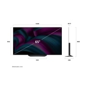 LG 65 Inch LG OLED evo AI CS5 4K 120Hz Smart TV with AI Magic Remote & AI Picture Pro (2025), Front view and side view of LG OLED evo AI CS5 4K Smart TV showing its length, width, height, and depth dimensions., OLED65CS5VA, thumbnail 4