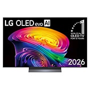 LG 55 inch LG OLED evo AI C6 4K Smart TV 2026, The front view of the LG OLED evo AI C6, released in 2026, displays an image of layered, multicolored forms, featuring Perfect Black & Perfect Color, along with the World’s No.1 OLED TV for 13 Years b, OLED55C66LA, thumbnail 1
