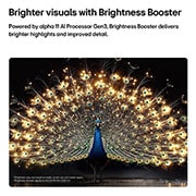 LG 55 inch LG OLED evo AI C6 4K Smart TV 2026, LG OLED evo AI C6 with Brightness Booster shows a dark scene where a brilliantly illuminated peacock spreads its radiant, glowing feathers, delivering brighter highlights with improved detail and stri, OLED55C66LA, thumbnail 3