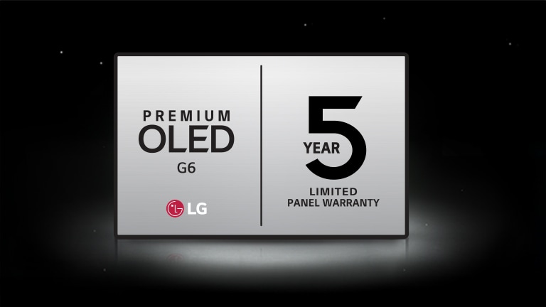 5-Year Limited Panel Warranty logo for Premium OLED G6 is shown on a dark background.