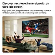 LG 85 inch LG LG QNED AI Mini LED 4K Smart TV Award‑winning Multi AI webOS 2026, LG QNED AI QNED70 Mini LED Ultra Big TV is wall-mounted in a bright living room, showing an intense soccer moment with vivid colors and refined picture quality across a wide screen, as a family seated, 85QNED72B6T, thumbnail 3
