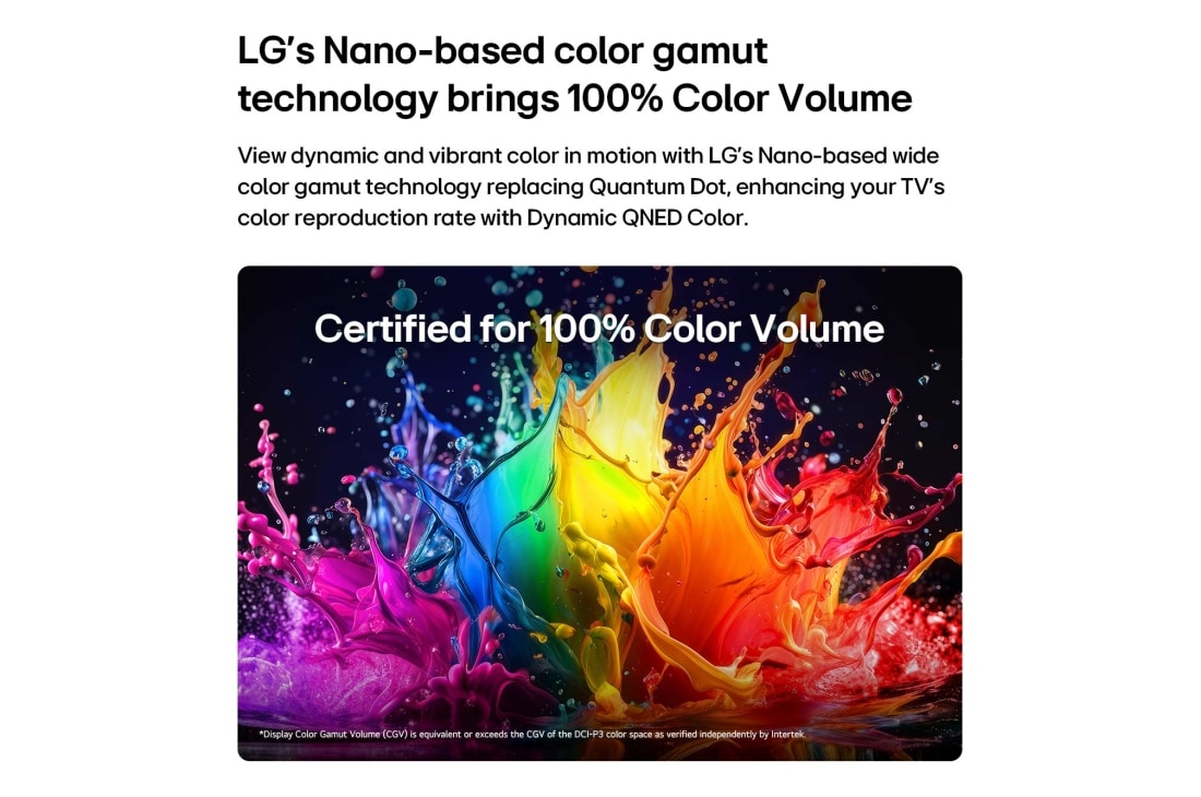 LG 85 inch LG LG QNED AI Mini LED 4K Smart TV Award‑winning Multi AI webOS 2026, LG QNED AI QNED70 Mini LED with Dynamic QNED Color fills the screen with vivid, fluid bursts of multicolored, paint-like motion, showcasing enhanced color vibrancy certified for 100% Color Volume., 85QNED72B6T, thumbnail 4