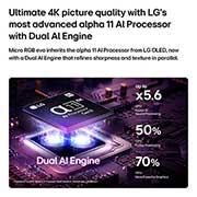 LG 75 inch LG Micro RGB evo AI 4K Smart TV Certified Triple 100% Color Coverage 2026, LG Micro RGB evo AI MRGB95’s alpha 11 AI Processor 4K Gen3 glows in purple light on a circuit board, highlighting the Dual AI Engine and delivering NPU up to x5.6 faster, CPU 50% faster, and GPU 70% s, 75MRGB95B6A, thumbnail 6
