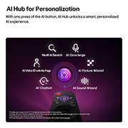 LG 75 inch LG Micro RGB evo AI 4K Smart TV Certified Triple 100% Color Coverage 2026, LG Micro RGB evo AI MRGB95 features AI Hub for personalization, with an AI icon above a remote control surrounded by labels for Multi AI Search, AI Concierge, AI Voice ID with My Page, AI Chatbot, AI , 75MRGB95B6A, thumbnail 12