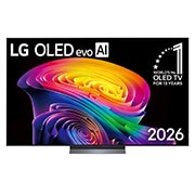 LG 77'' LG OLED evo AI C6 4K Smart TV with Alpha 11 AI Processor Gen3 2026, The front view of the LG OLED evo AI C6, released in 2026, displays an image of layered, multicolored forms, featuring Hyper Radiant Color Tech, Perfect Black & Perfect Color, along with the World’s N, OLED77C66LA, thumbnail 1