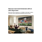 LG 75 inch LG QNED evo AI VRR 144Hz QNED84 Mini LED 4K Smart TV 2026, LG QNED evo AI Mini LED QNED84 Ultra Big TV shows an intense, large-scale soccer play with refined picture quality and vivid colors as a family cheers together from sofas in a living room., 75QNED84B6T, thumbnail 3