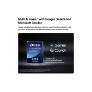 LG 75 inch LG QNED evo AI VRR 144Hz QNED84 Mini LED 4K Smart TV 2026, The 2026 CES Innovation Awards Honoree badge in the Artificial Intelligence category recognizes Multi-AI search with Google Gemini and Microsoft Copilot., 75QNED84B6T, thumbnail 9