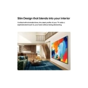 LG 75 inch LG QNED evo AI VRR 144Hz QNED84 Mini LED 4K Smart TV 2026, LG QNED evo AI Mini LED QNED84 with a Slim Design is wall-mounted in a bright, open living space, featuring a sleek profile that blends seamlessly into the interior while displaying a bold, colorful a, 75QNED84B6T, thumbnail 13