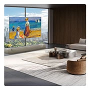LG 83 inch Wallpaper TV LG OLED evo AI W6 True Wireless 4K Smart TV 2026, LG OLED evo AI W6 Wallpaper TV features a 9.9mm profile Wallpaper design positioned seamlessly before a panoramic window, displaying a vivid sunset cityscape whose vibrant colors and crisp detail elev, OLED83W66LA, thumbnail 15