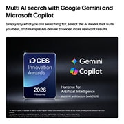 LG 83 inch Wallpaper TV LG OLED evo AI W6 True Wireless 4K Smart TV 2026, The 2026 CES Innovation Awards Honoree badge in the Artificial Intelligence category recognizes Multi-AI search with Google Gemini and Microsoft Copilot., OLED83W66LA, thumbnail 12