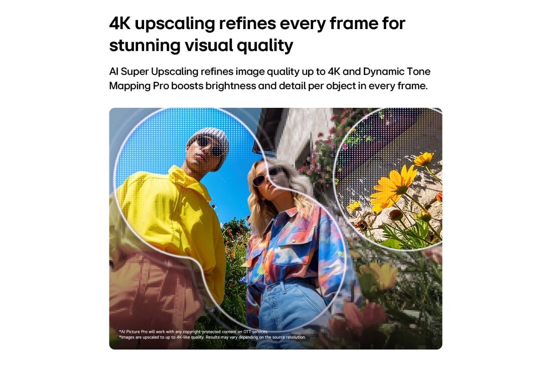 LG 65 inch LG QNED evo AI QNED85 Mini LED 4K Smart TV 2026, LG QNED evo AI Mini LED QNED85 with AI Picture Pro and Dynamic Tone Mapping Pro shows a low-angle outdoor lifestyle scene with two people among vivid flowers, as AI recognizes and upscales each frame , 65QNED85B6T, thumbnail 6