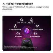 LG 85 inch LG QNED AI QNED70 Mini LED 4K Smart TV 2026, LG QNED AI Mini LED QNED70 features AI Hub for personalization, with an AI icon above a remote control surrounded by labels for Multi AI Search, AI Concierge, AI Voice ID with My Page, AI Chatbot, AI , 85QNED70B6T, thumbnail 10