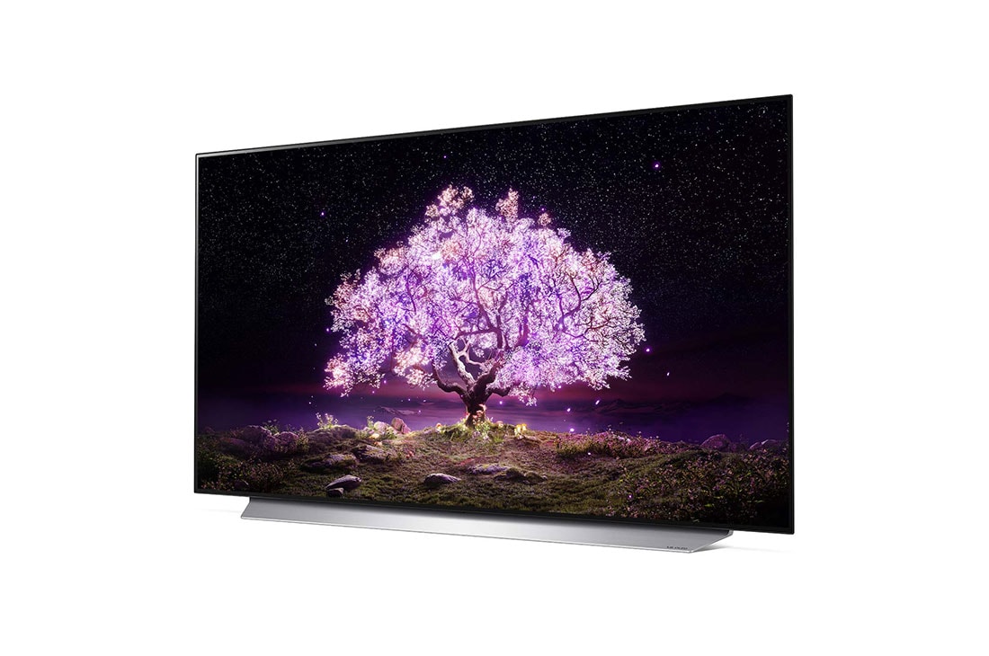 LG OLED TV 55 Inch C1 Series Cinema Screen Design 4K Cinema HDR webOS Smart with ThinQ AI Pixel Dimming, -15 degree side view, OLED55C1PVA, thumbnail 4