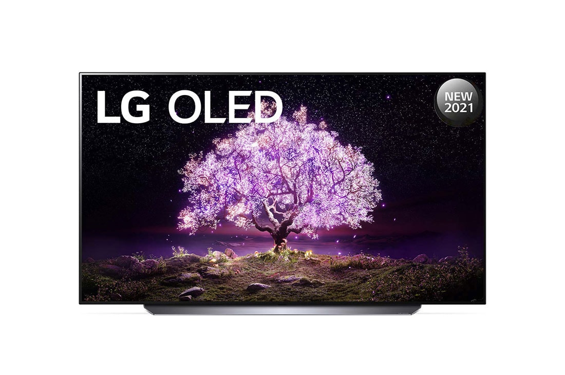 LG OLED TV 65 Inch C1 Series Cinema Screen Design 4K Cinema HDR webOS Smart with ThinQ AI Pixel Dimming, front view, OLED65C1PVB