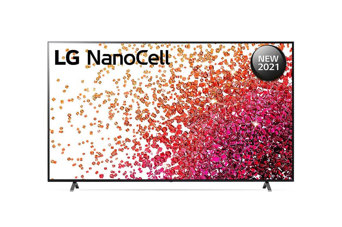 LG NanoCell TV 86 Inch NANO75 Series Cinema Screen Design 4K Cinema HDR webOS Smart with ThinQ AI Full Array Dimming Pro, A front view of the LG NanoCell TV, 86NANO75VPA