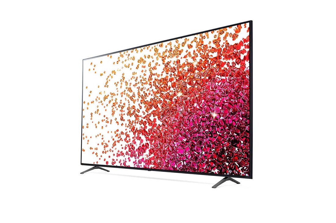 LG NanoCell 75 Inch TV With 4K Active HDR Cinema Screen Design from the NANO75 Series, 30 degree side view with infill image, 75NANO75VPA, thumbnail 5