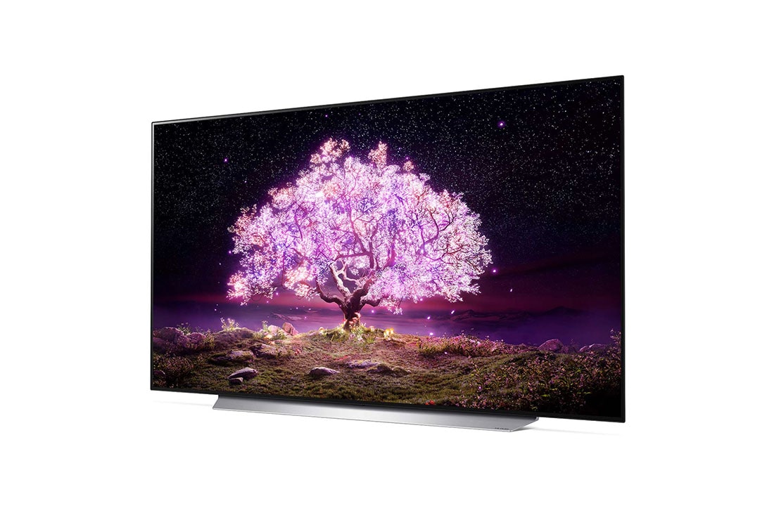 LG OLED TV 77 Inch C1 Series Cinema Screen Design 4K Cinema HDR webOS Smart with ThinQ AI Pixel Dimming, -15 degree side view, OLED77C1PVA, thumbnail 4