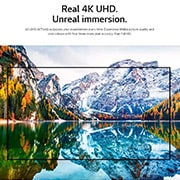 LG UHD 4K TV 86 Inch UP80 Series Cinema Screen Design 4K Cinema HDR webOS Smart with ThinQ AI, A TV screen capturing the scenary of the mountain and the lake is enlarged (play the video), 86UP8050PVB, thumbnail 2