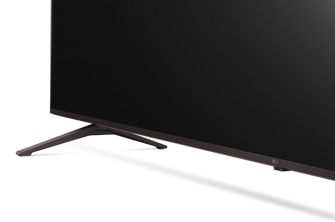 LG UHD 75 Inch UP80 Series Cinema Screen Design 4K Active HDR webOS Smart with ThinQ AI, close-up view of stand, 75UP8050PVB, thumbnail 8