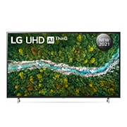 LG UHD 75 Inch UP77 Series Cinema Screen Design 4K Active HDR webOS Smart with ThinQ AI, front view with infill image, 75UP7750PVB, thumbnail 1