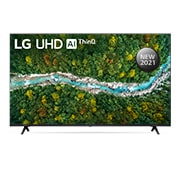 LG UHD 50 Inch UP77 Series Cinema Screen Design 4K Active HDR webOS Smart with ThinQ AI, front view with infill image, 50UP7750PVB, thumbnail 1