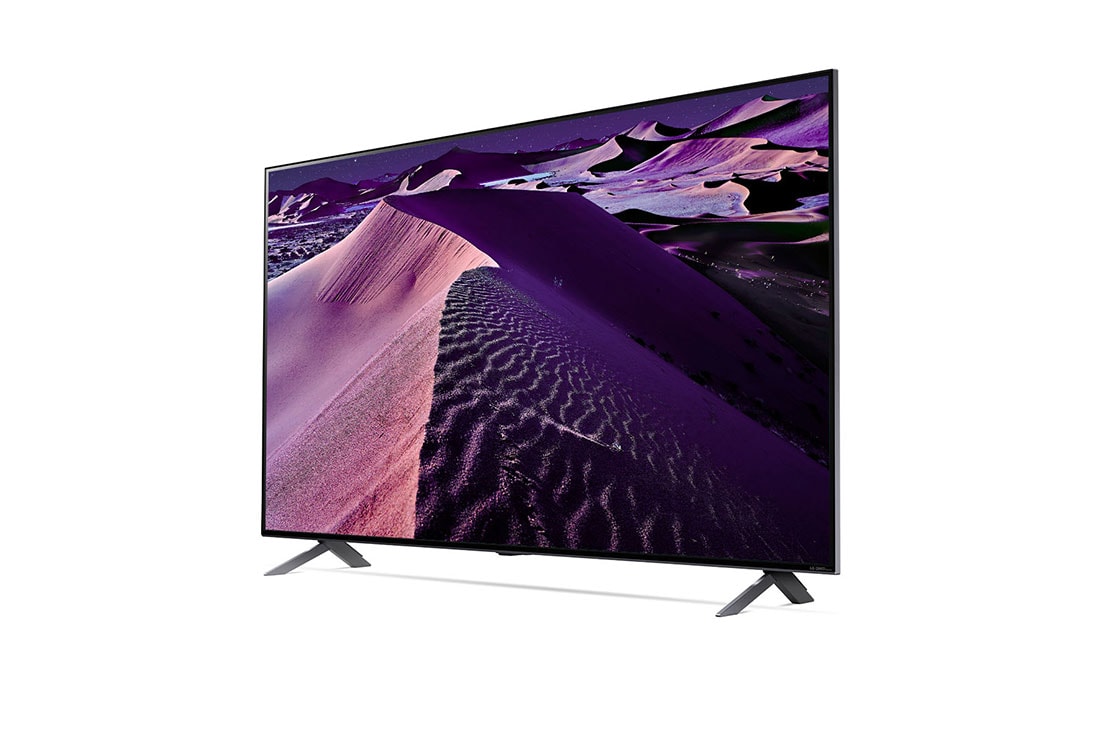 LG QNED 75 Inch TV With 4K Active HDR Cinema Screen Design from the QNED85 Series, 75QNED856QA_30 degree side view with infill image, 75QNED856QA, thumbnail 3