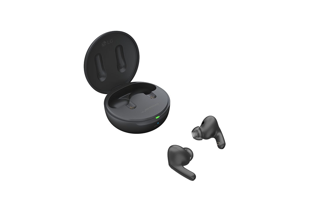 LG TONE Free FP8 - Enhanced Active Noise Cancelling True Wireless Bluetooth UVnano Earbuds, Cradle is open in a side angle of 15 degrees, and both sides of the earbuds are placed in front of it., TONE-FP8, thumbnail 12