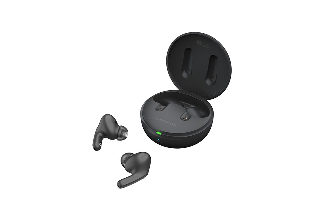 LG TONE Free FP8 - Enhanced Active Noise Cancelling True Wireless Bluetooth UVnano Earbuds, Cradle is open in a side angle of 15 degrees, and both sides of the earbuds are placed in front of it., TONE-FP8, thumbnail 14