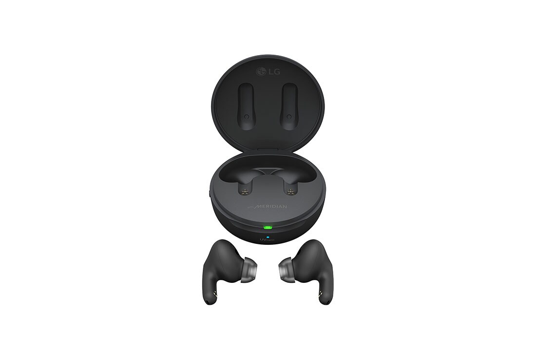 LG TONE Free FP9 - Plug and Wireless True Wireless Bluetooth UVnano Earbuds, A top view of cradle opened up and both sides of the earbuds are placed in front of it., TONE-FP9, thumbnail 15