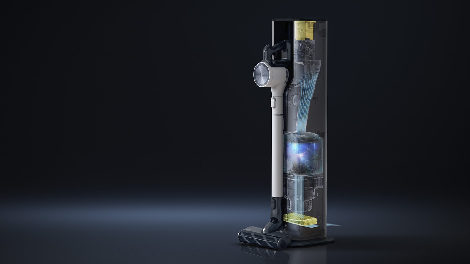 The graphic animation shows how dust is automatically emptied when connected to the docking station.