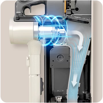 The Auto Dust Emptying system is operating to absorb dust.