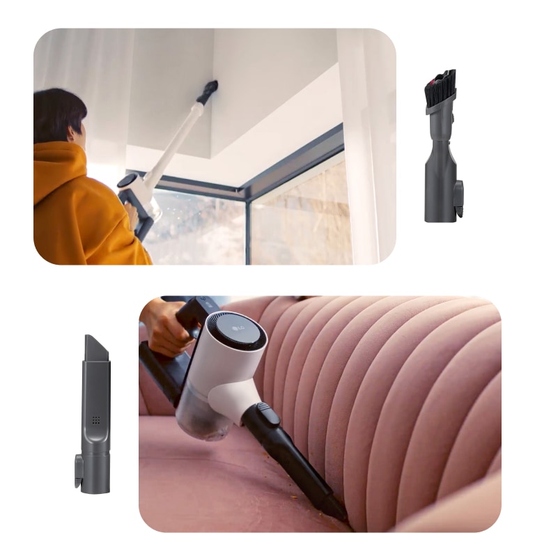 The dual built-in crevice tip is designed for those hard-to-reach places. There are also extra tools for multi-use.