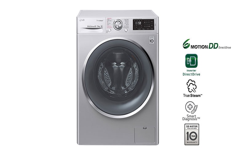 LG 8kg Luxury Silver Steam Washer Dryer with LED Touch Panel, FH4U2TDHP5N, thumbnail 1