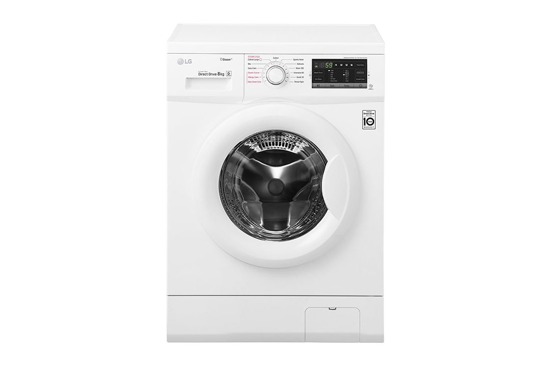 LG Front Load Washer, 8 Kg, 6 Motion Direct Drive, Steam Technology, Smart Diagnosis™, FH4G7TDY0