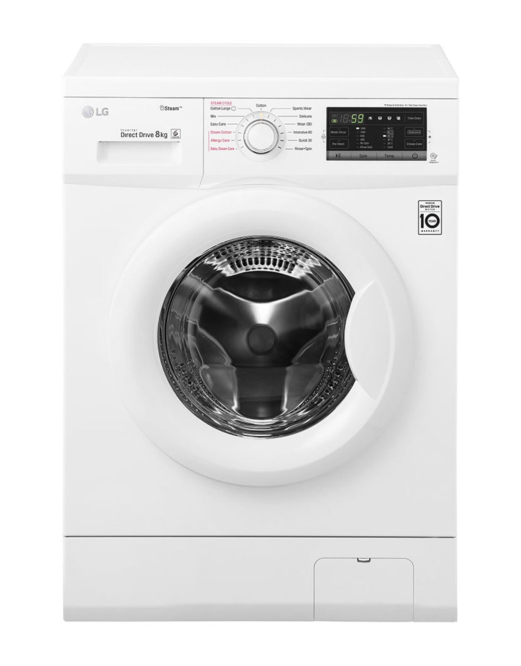 LG Front Load Washer, 8 Kg, 6 Motion Direct Drive, Steam Technology