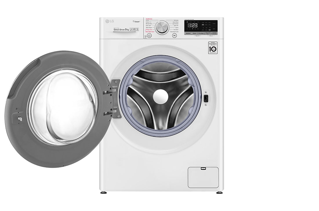 LG VIVACE 9kg Washing Machine, AI DD™, White, front view with open door, F4R5VYL0W, thumbnail 2